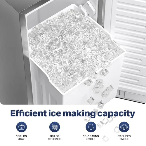 Miniatura 3 de Coolake - Máquina de hielo de 15 pulgadas de ancho para debajo de la encimera, máquina de hielo independiente incorporada de 80 libras/día