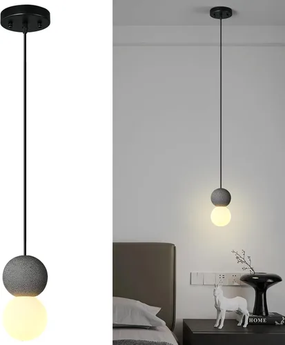 Miniatura 9 de Lámpara colgante con hormigón y metal negro lineal moderno industrial colgante de cemento colgante iluminación isla de cocina para dormitorio