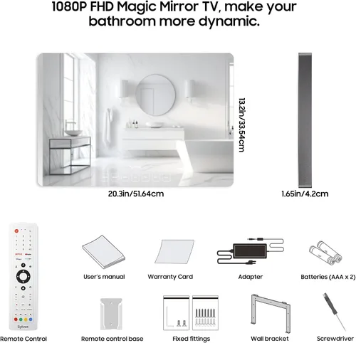 Miniatura 3 de SYLVOX TV Inteligente de 19'' Espejo Mágico de Baño Resistente al Agua LED TV 1080P 500NITS Alto Brillo Altavoces Frontales Duales Montaje en Pared