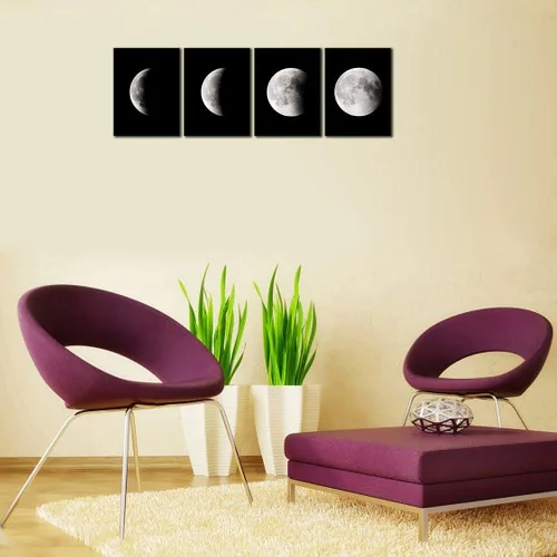 Miniatura 8 de Wieco Art Eclipse of the Moon - Impresiones en lienzo modernas para decoración de pared para sala de estar, imágenes abstractas en blanco y negro a