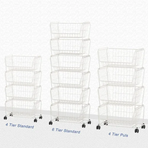 Miniatura 9 de PUSDON Carritos de almacenamiento de metal apilables, estante de doble uso para cocina, cestas de frutas y verduras con ruedas, estante de Blanco