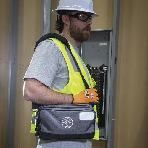 Miniatura 9 de Klein Tools Bolsa de herramientas, compartimentos dobles, organizador de bolsas de herramientas de alta resistencia, bolsa multiusos Gris