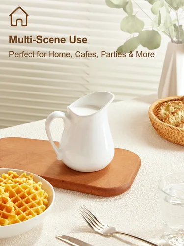 Miniatura 6 de Jarra de crema de leche de porcelana de 17 onzas con asa, crema blanca, apta para microondas y congelador