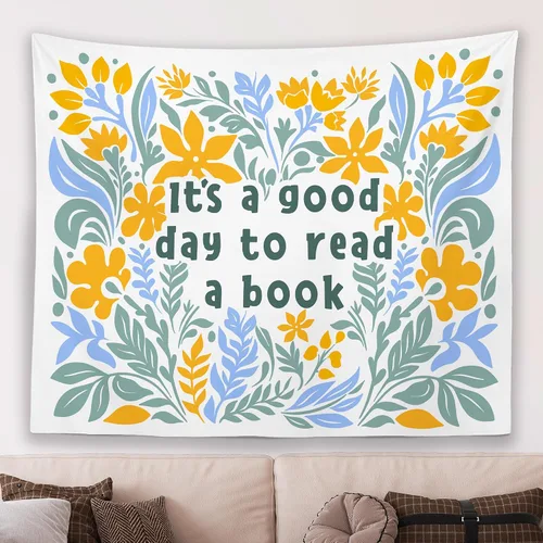 Miniatura 8 de MNASAIOO Tapiz de pared para colgar en el aula con texto en inglés "It's A Good Day to Read A Book", tapiz de pared para niños, amantes