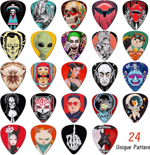 Miniatura 2 de 24 piezas de púas de guitarra 4 espesores de púas de guitarra delgadas, medianas, pesadas, púas de guitarra 0.46 0.71 0.96 1.20 mm, regalo único