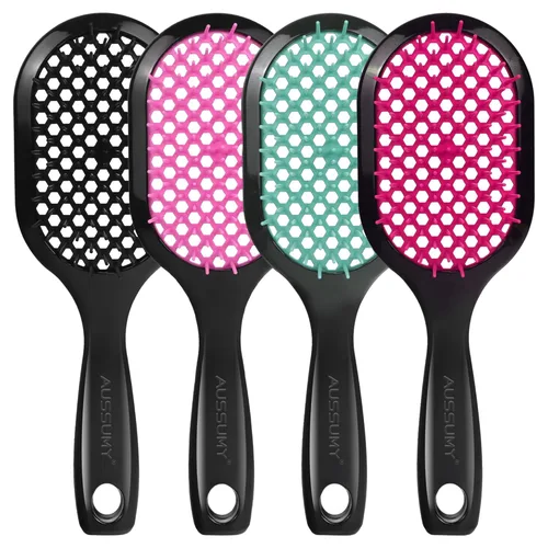 Miniatura 17 de Paquete de 4 cepillos de cabello desenredante ventilados – Cepillo desenredante con cerdas suaves para sin esfuerzo – Ideal para cabello húmedo seco
