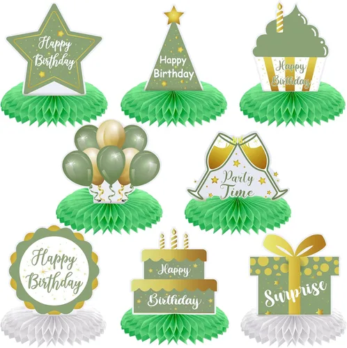 Miniatura 9 de Yexiya 8 piezas de centro de mesa de cumpleaños negro y verde, centros de mesa de panal de abeja de feliz cumpleaños, centros de mesa de panal