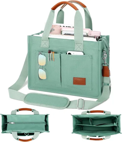 Bolso grande de lona con compartimentos y cremallera para mujer de KKXIU, bolso cruzado, de trabajo, bíblico, de mensajero con bolsillos