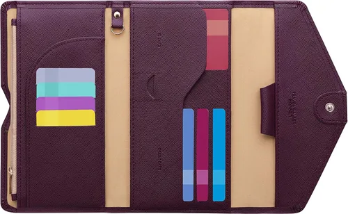 Miniatura 46 de Zoppen - Billetera de viaje con bloqueo RFID multiusos (Ver.4) Portatarjetas de pasaporte y vacunas, organizador de documentos de tres pliegues