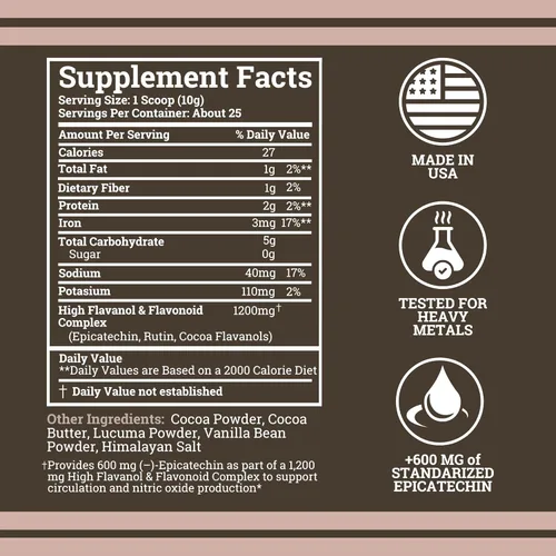 Miniatura 3 de Black Forest Cacao en polvo de alto contenido de flavanol, 1200 mg de flavanoles y flavonoides con 600 mg de epicatequina, extracto de cacao oscuro