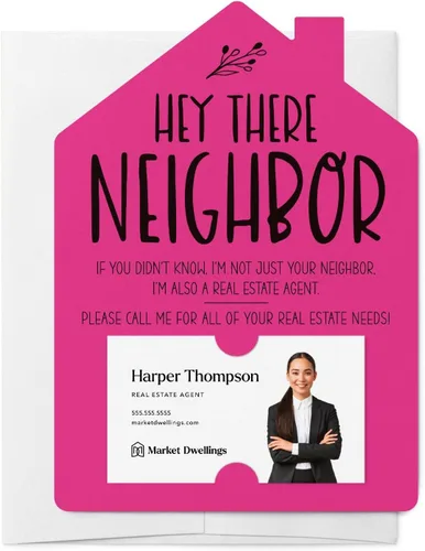 Miniatura 17 de Market Dwellings Juego de tarjetas de felicitación Hey There Neighbor Real Estate Mailers - Bienes raíces con sobres incluidos - Diseñado