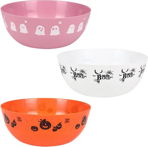 Miniatura 9 de 3 cuencos de plástico de Halloween para dulces, cuencos reutilizables para Halloween, suministros para fiestas de Halloween (fantasma negro)