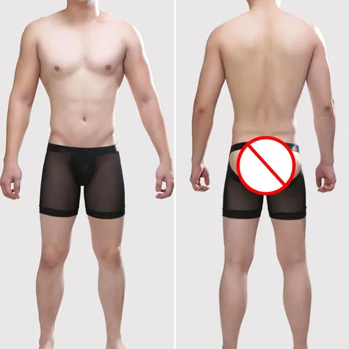 Miniatura 3 de Evankin Calzoncillos tipo bóxer sexy para hombre, ropa interior de seda de hielo, ropa interior de malla, transparente, lencería sin culo
