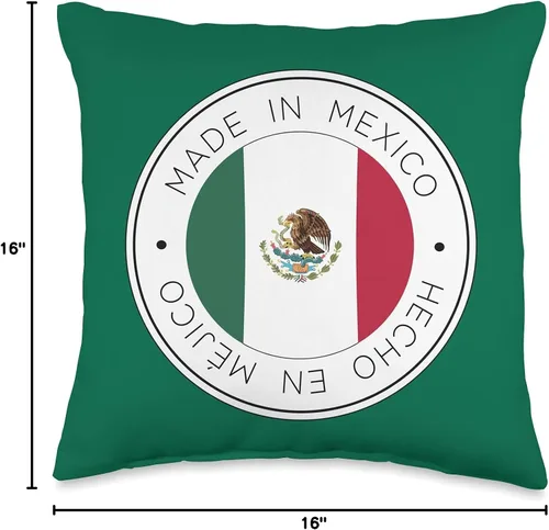 Miniatura 4 de Made In Mexico Almohada verde con bandera mexicana, 16 x 16 pulgadas, multicolor