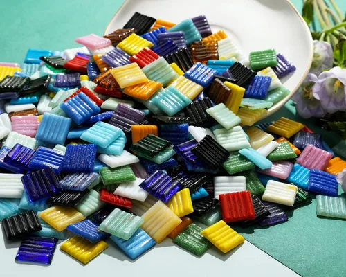 Miniatura 6 de Lanyani Azulejos de mosaico de vidrio metálico de 3/4 de pulgada, variedad de colores mezclados, cuadrados vítreos, piezas de mosaico para Vitreous