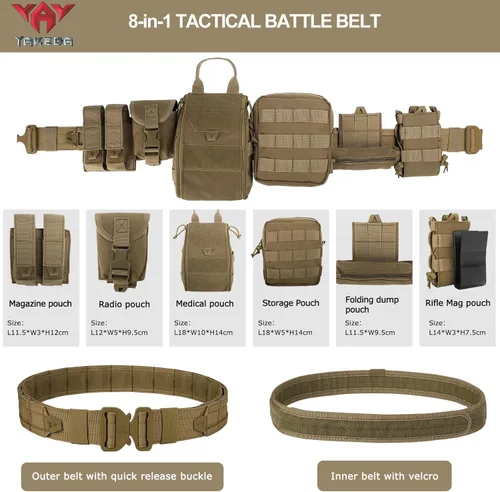 Miniatura 2 de YAKEDA Molle - Cinturón de batalla con accesorios – Cinturón táctico de combate Airsoft resistente (8 piezas)