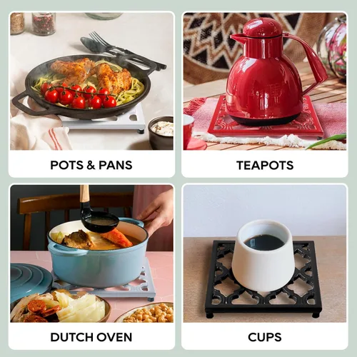 Miniatura 5 de JOGREFUL Alfombrillas salvamanteles de hierro fundido, soportes para ollas de cocina para mesa o encimeras Portect, resistentes al calor para Rojo