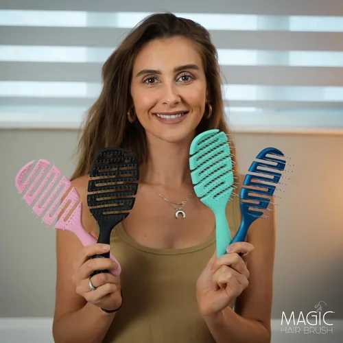 Miniatura 7 de Magic Hair Brush Azul Cepillo desenredante profesional flexible ventilado - Estuche de viaje azul, soplado y uso en húmedo/seco