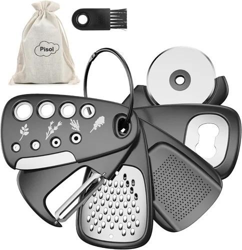 Pisol Juego de 6 utensilios únicos de cocina, ahorro de espacio, rallador de queso, abridor de botellas, pelador de frutas y verduras, cortador de