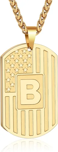 Miniatura 76 de Bellino Regalos de graduación – Collar con letra inicial de la A a la Z para hombres, niños, adolescentes, acero inoxidable, bandera estadounidense