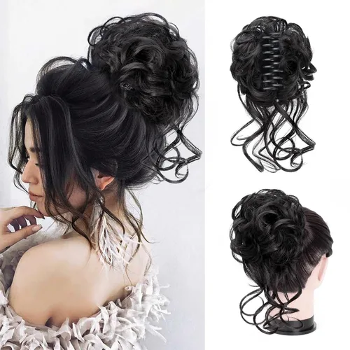 Pieza de Cabello de Moño Desordenado con Clip de Garra, Accesorios para el Cabello para Mujeres, Extensiones de Moño Ondulado Rizado y Desordenado,