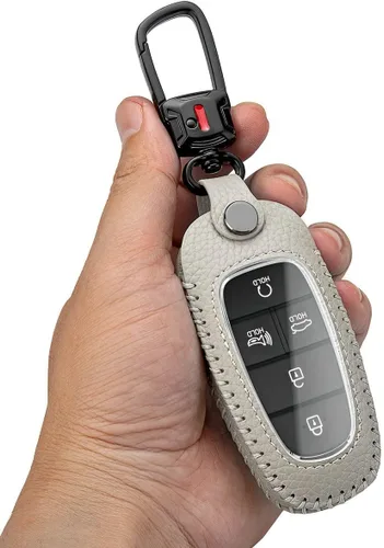 Miniatura 5 de Funda para llavero con llavero de cuero compatible con Hyundai Sonata, Santa Fe, Tucson NX4 Palisade 2020-2024, protector remoto (negro)