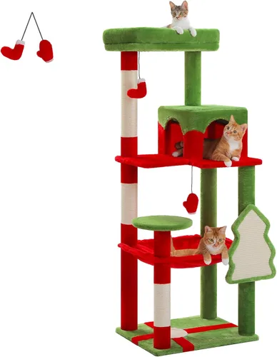 Miniatura 24 de PETEPELA Árbol de Madera para Gatos de Interior Torre de Múltiples Niveles con Postes Rascadores Cubiertos de Sisal, Condominio Acogedor, Hamaca