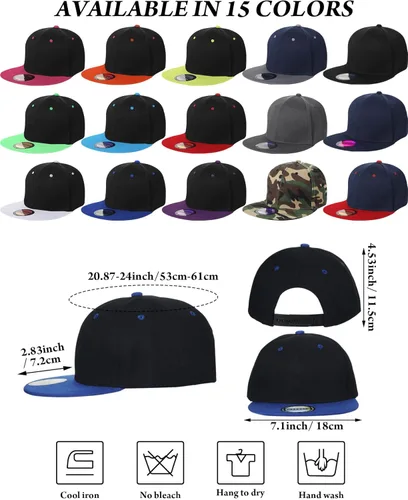 Miniatura 3 de 15 Pack Snapback Hats for Men Hip Hop Style Hats Solid Baseball Hats Adjustable Snapback Cap Flat Brim Baseball Caps