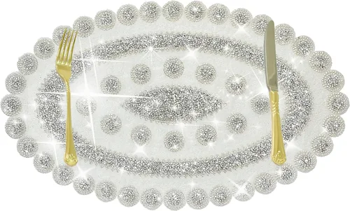Miniatura 10 de Juego de 1 mantel individual redondo en negro, manteles individuales brillantes resistentes al calor, lavables, para cena, cocina, boda, decorativos