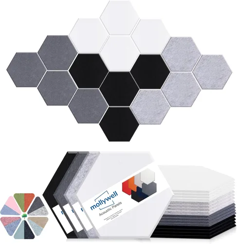 Miniatura 29 de Mollywell Paneles acústicos hexagonales, de alta densidad, insonorizantes, azulejos de fieltro decorativos para reducción de ruido para techos