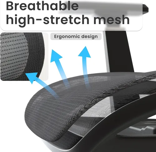 Miniatura 8 de FOH Silla de oficina ergonómica de malla con malla transpirable, silla de escritorio para computadora, silla de trabajo ergonómica con respaldo