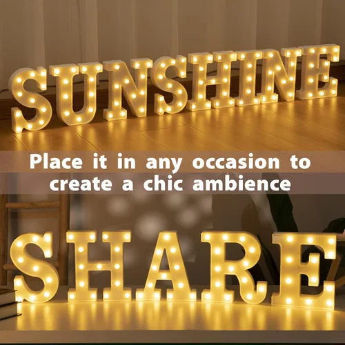 Miniatura 6 de HXWEIYE Letras iluminadas con luces LED, letreros luminosos de marquesina, 26 letras del alfabeto y 10 números para fiestas de cumpleaños, bares