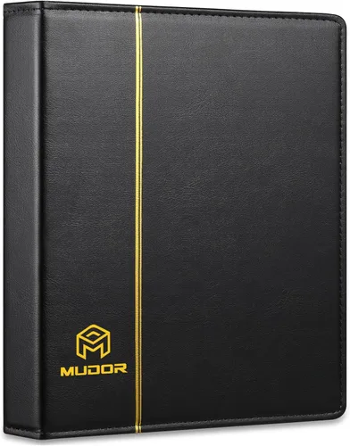 MUDOR Carpeta clásica vacía de poliuretano de alta calidad, 4 anillas, libro de stock para sellos, documentos, monedas, billetes de banco (negro)