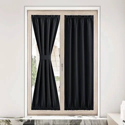 Miniatura 71 de NICETOWN Cortinas opacas unicolor con aislamiento térmico para puerta francesa, granja, oscurecimiento de habitación, puertas y ventanas de Marrón