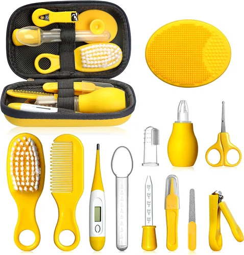 Kit de cuidado de la salud y aseo del bebé, juego portátil de cuidado de seguridad para bebés, kit esencial para bebé para recién nacido (amarillo