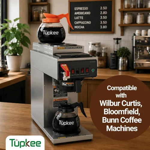 Miniatura 7 de Cafetera de repuesto de vidrio – Jarra de decantador de restaurante comercial resistente a los golpes, 64 onzas, 12 tazas, juego de 2 – 1 negro y 1