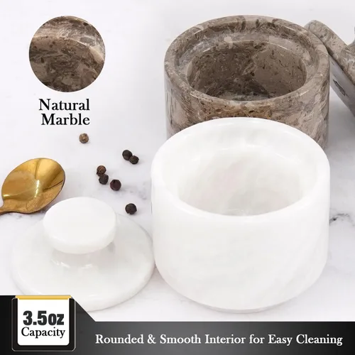 Miniatura 3 de Salero de mármol con tapa de 3 pulgadas, contenedores celtas blancos y oceánicos de sal y pimienta para el hogar y la cocina, cuencos de sal