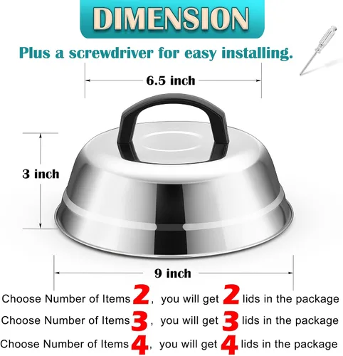 Miniatura 2 de Joyfair - Juego de 2 cubiertas para hilvanar de 9 pulgadas, cúpula de fusión de queso para parrilla, tapas fundidas de acero inoxidable con mango a