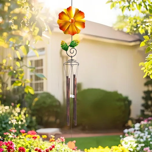 Miniatura 10 de MUMTOP Campanillas de viento para espacio exterior – Campanillas de viento de jardín con molinillo de viento de flores, 33 pulgadas de tono profundo
