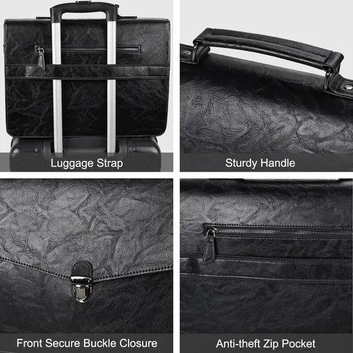 Miniatura 6 de ESTARER Maletín de cuero para hombre de 17.3 pulgadas, bolsa de mensajero para computadora portátil, resistente al agua, para trabajo, oficina, Negro