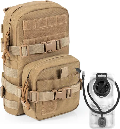 Miniatura 16 de Paquete de Hidratación Táctica Pequeña MOLLE Transportador de Vejiga de Agua para Exteriores para Chaleco Mochila, Negro, Pequeño, Mochilas Daypack