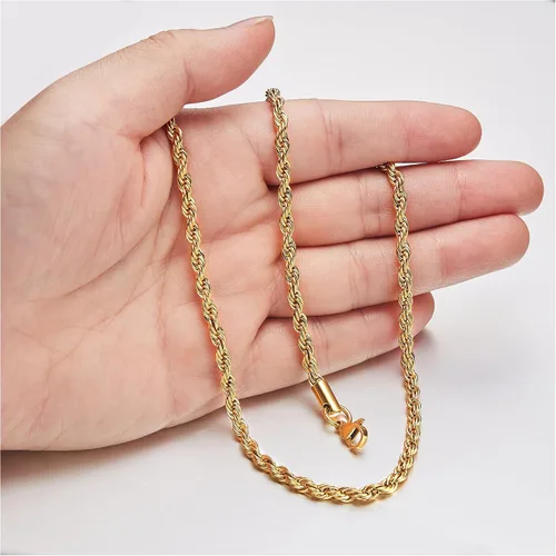 Miniatura 7 de Cadena de torzal de acero inoxidable chapada en oro real de 18quilates, cadena de 0.059, 0.098 y 0.196pulgadas de ancho (1.5, 2.5 y 5mm)