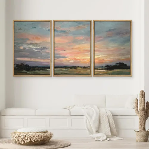 Miniatura 2 de SIGNWIN Lienzo enmarcado para pared, juego de arte de puesta de sol, horizonte, cielo, paisaje, fotografía, arte moderno, paisaje, relajante