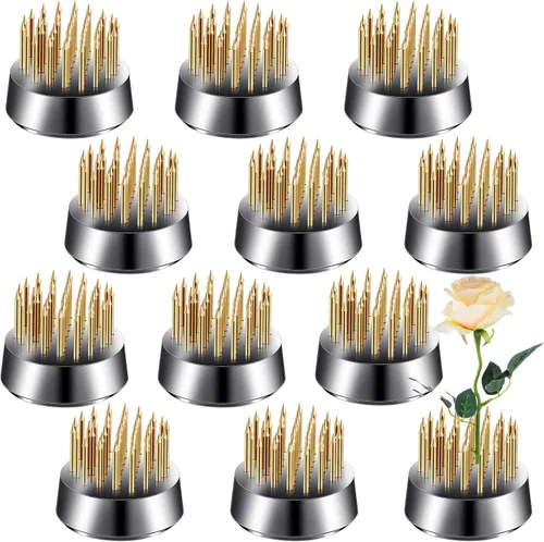 Geiserailie 12 piezas de 0.906 in/0.92 pulgadas de acero inoxidable, rana floral redonda de metal, rana floral japonesa Ikebana fija, arreglo de