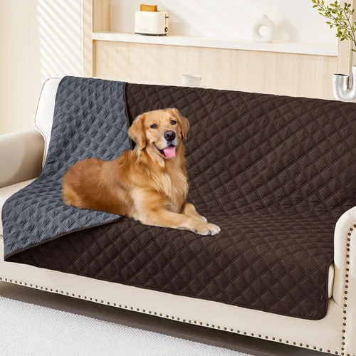 Miniatura 114 de Smiry Funda impermeable para cama de mascota, suave y lavable, para muebles, cama, sofá, reversible, a cuadros (30 x 53 pulgadas, color beige/beige)