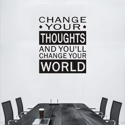 Miniatura 3 de VODOE Calcomanías de pared XL con texto en inglés «Change Your Thoughts and You'll Change Your World», para gimnasio, oficina, escuela, aula, citas
