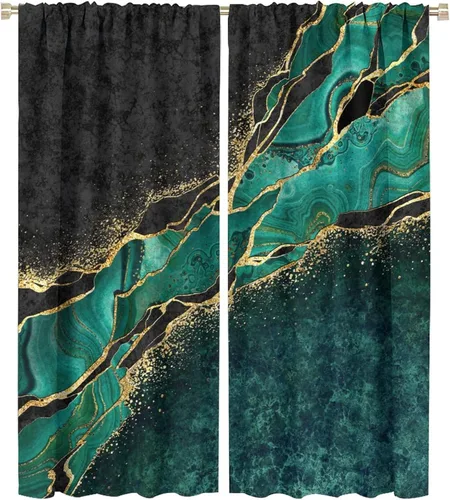 Miniatura 39 de Cortinas abstractas de mármol de lujo de lujo azul marino dorado a rayas con patrón de mármol estampado para dormitorio, sala de estar, cortinas