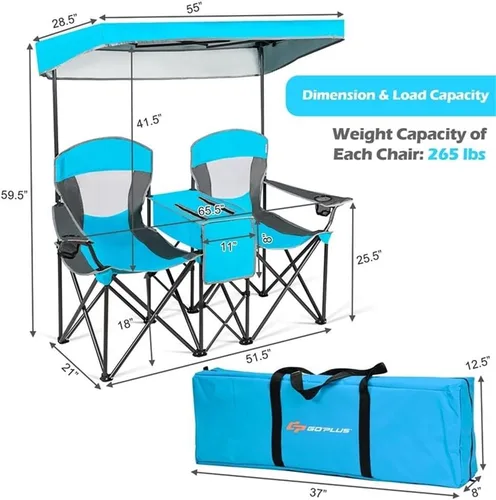 Miniatura 3 de Pemberly Row Sillas plegables portátiles con toldo para acampar con portavasos azul