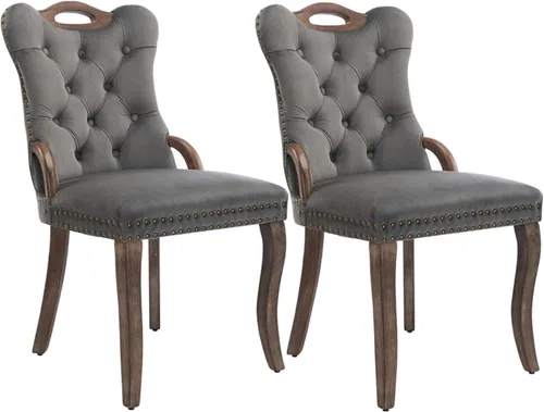Miniatura 49 de Shenyon Juego de 2 Sillas de Comedor de Terciopelo Gris, Sillas de Comedor Tapizadas con Ribete de Anilla Trasera y Patas de Madera Maciza, Sillas