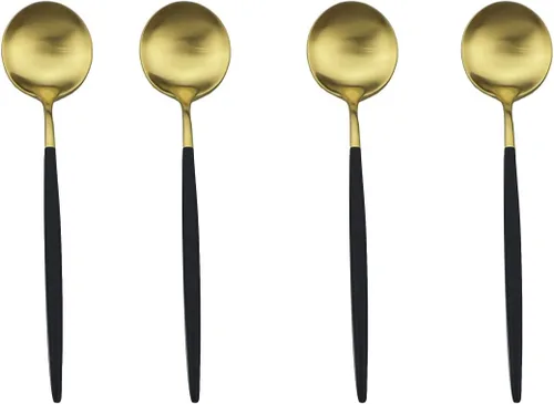 Miniatura 8 de Juego de cubiertos en oro negro de acero inoxidable 18/10, con mango negro mate, incluye tenedores, cucharas y cuchillos (10 piezas), platería
